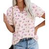 imagePRETTYGARDEN Summer Short Sleeve V Neck Shirts for Women 2026 Trendy Floral Print Loose Ruffle Tops Business Casual BlousesSmall Purple Flower