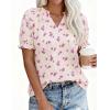 imagePRETTYGARDEN Summer Short Sleeve V Neck Shirts for Women 2026 Trendy Floral Print Loose Ruffle Tops Business Casual BlousesSmall Purple Flower