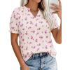 imagePRETTYGARDEN Summer Short Sleeve V Neck Shirts for Women 2026 Trendy Floral Print Loose Ruffle Tops Business Casual BlousesSmall Purple Flower