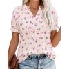 imagePRETTYGARDEN Summer Short Sleeve V Neck Shirts for Women 2026 Trendy Floral Print Loose Ruffle Tops Business Casual BlousesSmall Purple Flower