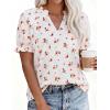 imagePRETTYGARDEN Summer Short Sleeve V Neck Shirts for Women 2026 Trendy Floral Print Loose Ruffle Tops Business Casual BlousesSmall Red Flower