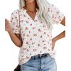 imagePRETTYGARDEN Summer Short Sleeve V Neck Shirts for Women 2026 Trendy Floral Print Loose Ruffle Tops Business Casual BlousesSmall Red Flower
