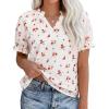 imagePRETTYGARDEN Summer Short Sleeve V Neck Shirts for Women 2026 Trendy Floral Print Loose Ruffle Tops Business Casual BlousesSmall Red Flower