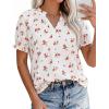 imagePRETTYGARDEN Summer Short Sleeve V Neck Shirts for Women 2026 Trendy Floral Print Loose Ruffle Tops Business Casual BlousesSmall Red Flower
