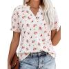 imagePRETTYGARDEN Summer Short Sleeve V Neck Shirts for Women 2026 Trendy Floral Print Loose Ruffle Tops Business Casual BlousesSmall Red Flower