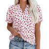 imagePRETTYGARDEN Summer Short Sleeve V Neck Shirts for Women 2026 Trendy Floral Print Loose Ruffle Tops Business Casual BlousesSmall Rose
