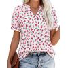 imagePRETTYGARDEN Summer Short Sleeve V Neck Shirts for Women 2026 Trendy Floral Print Loose Ruffle Tops Business Casual BlousesSmall Rose