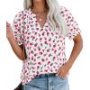 imagePRETTYGARDEN Summer Short Sleeve V Neck Shirts for Women 2026 Trendy Floral Print Loose Ruffle Tops Business Casual BlousesSmall Rose