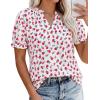 imagePRETTYGARDEN Summer Short Sleeve V Neck Shirts for Women 2026 Trendy Floral Print Loose Ruffle Tops Business Casual BlousesSmall Rose