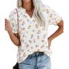 imagePRETTYGARDEN Summer Short Sleeve V Neck Shirts for Women 2026 Trendy Floral Print Loose Ruffle Tops Business Casual BlousesSmall Yellow Flower