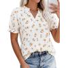 imagePRETTYGARDEN Summer Short Sleeve V Neck Shirts for Women 2026 Trendy Floral Print Loose Ruffle Tops Business Casual BlousesSmall Yellow Flower