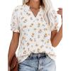 imagePRETTYGARDEN Summer Short Sleeve V Neck Shirts for Women 2026 Trendy Floral Print Loose Ruffle Tops Business Casual BlousesSmall Yellow Flower