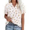 imagePRETTYGARDEN Summer Short Sleeve V Neck Shirts for Women 2026 Trendy Floral Print Loose Ruffle Tops Business Casual BlousesSmall Yellow Flower