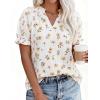 imagePRETTYGARDEN Summer Short Sleeve V Neck Shirts for Women 2026 Trendy Floral Print Loose Ruffle Tops Business Casual BlousesSmall Yellow Flower