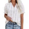 imagePRETTYGARDEN Summer Short Sleeve V Neck Shirts for Women 2026 Trendy Floral Print Loose Ruffle Tops Business Casual BlousesStriped and Flower