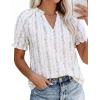 imagePRETTYGARDEN Summer Short Sleeve V Neck Shirts for Women 2026 Trendy Floral Print Loose Ruffle Tops Business Casual BlousesStriped and Flower