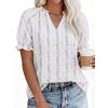 imagePRETTYGARDEN Summer Short Sleeve V Neck Shirts for Women 2026 Trendy Floral Print Loose Ruffle Tops Business Casual BlousesStriped and Flower