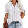 imagePRETTYGARDEN Summer Short Sleeve V Neck Shirts for Women 2026 Trendy Floral Print Loose Ruffle Tops Business Casual BlousesStriped and Flower