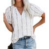 imagePRETTYGARDEN Summer Short Sleeve V Neck Shirts for Women 2026 Trendy Floral Print Loose Ruffle Tops Business Casual BlousesStriped and Flower