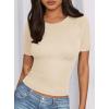 imagePRETTYGARDEN Women 2026 Summer Crew Neck Short Sleeve Tops Ribbed Knit Slim Fit Fashion Basic Tee Shirts Casual Going Out TopBeige