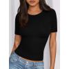 imagePRETTYGARDEN Women 2026 Summer Crew Neck Short Sleeve Tops Ribbed Knit Slim Fit Fashion Basic Tee Shirts Casual Going Out TopBlack