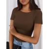 imagePRETTYGARDEN Women 2026 Summer Crew Neck Short Sleeve Tops Ribbed Knit Slim Fit Fashion Basic Tee Shirts Casual Going Out TopCoffee