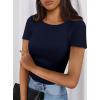 imagePRETTYGARDEN Women 2026 Summer Crew Neck Short Sleeve Tops Ribbed Knit Slim Fit Fashion Basic Tee Shirts Casual Going Out TopDark Blue