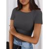 imagePRETTYGARDEN Women 2026 Summer Crew Neck Short Sleeve Tops Ribbed Knit Slim Fit Fashion Basic Tee Shirts Casual Going Out TopDark Grey