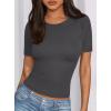 imagePRETTYGARDEN Women 2026 Summer Crew Neck Short Sleeve Tops Ribbed Knit Slim Fit Fashion Basic Tee Shirts Casual Going Out TopDark Grey