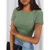 imagePRETTYGARDEN Women 2026 Summer Crew Neck Short Sleeve Tops Ribbed Knit Slim Fit Fashion Basic Tee Shirts Casual Going Out TopGreen