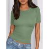 imagePRETTYGARDEN Women 2026 Summer Crew Neck Short Sleeve Tops Ribbed Knit Slim Fit Fashion Basic Tee Shirts Casual Going Out TopGreen