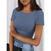 imagePRETTYGARDEN Women 2026 Summer Crew Neck Short Sleeve Tops Ribbed Knit Slim Fit Fashion Basic Tee Shirts Casual Going Out TopGrey Blue
