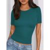 imagePRETTYGARDEN Women 2026 Summer Crew Neck Short Sleeve Tops Ribbed Knit Slim Fit Fashion Basic Tee Shirts Casual Going Out TopLake Blue
