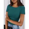 imagePRETTYGARDEN Women 2026 Summer Crew Neck Short Sleeve Tops Ribbed Knit Slim Fit Fashion Basic Tee Shirts Casual Going Out TopLake Blue