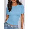 imagePRETTYGARDEN Women 2026 Summer Crew Neck Short Sleeve Tops Ribbed Knit Slim Fit Fashion Basic Tee Shirts Casual Going Out TopLight Blue