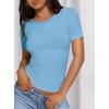 imagePRETTYGARDEN Women 2026 Summer Crew Neck Short Sleeve Tops Ribbed Knit Slim Fit Fashion Basic Tee Shirts Casual Going Out TopLight Blue