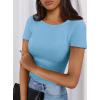 imagePRETTYGARDEN Women 2026 Summer Crew Neck Short Sleeve Tops Ribbed Knit Slim Fit Fashion Basic Tee Shirts Casual Going Out TopLight Blue