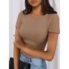 imagePRETTYGARDEN Women 2026 Summer Crew Neck Short Sleeve Tops Ribbed Knit Slim Fit Fashion Basic Tee Shirts Casual Going Out TopLight Khaki