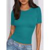 imagePRETTYGARDEN Women 2026 Summer Crew Neck Short Sleeve Tops Ribbed Knit Slim Fit Fashion Basic Tee Shirts Casual Going Out TopMalachite Green