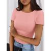 imagePRETTYGARDEN Women 2026 Summer Crew Neck Short Sleeve Tops Ribbed Knit Slim Fit Fashion Basic Tee Shirts Casual Going Out TopPink