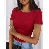 imagePRETTYGARDEN Women 2026 Summer Crew Neck Short Sleeve Tops Ribbed Knit Slim Fit Fashion Basic Tee Shirts Casual Going Out TopRed