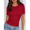 imagePRETTYGARDEN Women 2026 Summer Crew Neck Short Sleeve Tops Ribbed Knit Slim Fit Fashion Basic Tee Shirts Casual Going Out TopRed