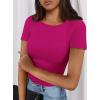 imagePRETTYGARDEN Women 2026 Summer Crew Neck Short Sleeve Tops Ribbed Knit Slim Fit Fashion Basic Tee Shirts Casual Going Out TopRose Red