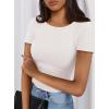 imagePRETTYGARDEN Women 2026 Summer Crew Neck Short Sleeve Tops Ribbed Knit Slim Fit Fashion Basic Tee Shirts Casual Going Out TopWhite