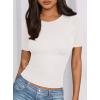imagePRETTYGARDEN Women 2026 Summer Crew Neck Short Sleeve Tops Ribbed Knit Slim Fit Fashion Basic Tee Shirts Casual Going Out TopWhite