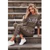 imagePRETTYGARDEN Womens 2 Piece Sets 2026 Long Sleeve Tops High Waisted Sweatpants Lounge Set Fall Fashion Travel OutfitsLeopard Dark Khaki