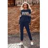 imagePRETTYGARDEN Womens 2 Piece Sets 2026 Long Sleeve Tops High Waisted Sweatpants Lounge Set Fall Fashion Travel OutfitsLeopard Navy