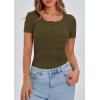 imagePRETTYGARDEN Womens 2026 Fall Summer Short Sleeve Tops Ribbed Henley Button Slim Fit Basic Casual T Shirts Blouse ClothingArmy Green