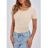 imagePRETTYGARDEN Womens 2026 Fall Summer Short Sleeve Tops Ribbed Henley Button Slim Fit Basic Casual T Shirts Blouse ClothingBeige