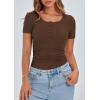 imagePRETTYGARDEN Womens 2026 Fall Summer Short Sleeve Tops Ribbed Henley Button Slim Fit Basic Casual T Shirts Blouse ClothingCoffee
